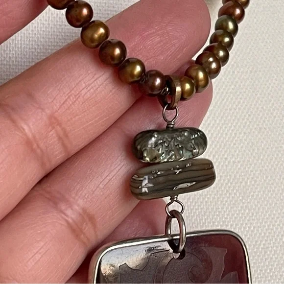 SILPADA | Retired Black Pen Shell Carved Pendant Sterling Silver 15"+3" Necklace - Picture 6 of 14